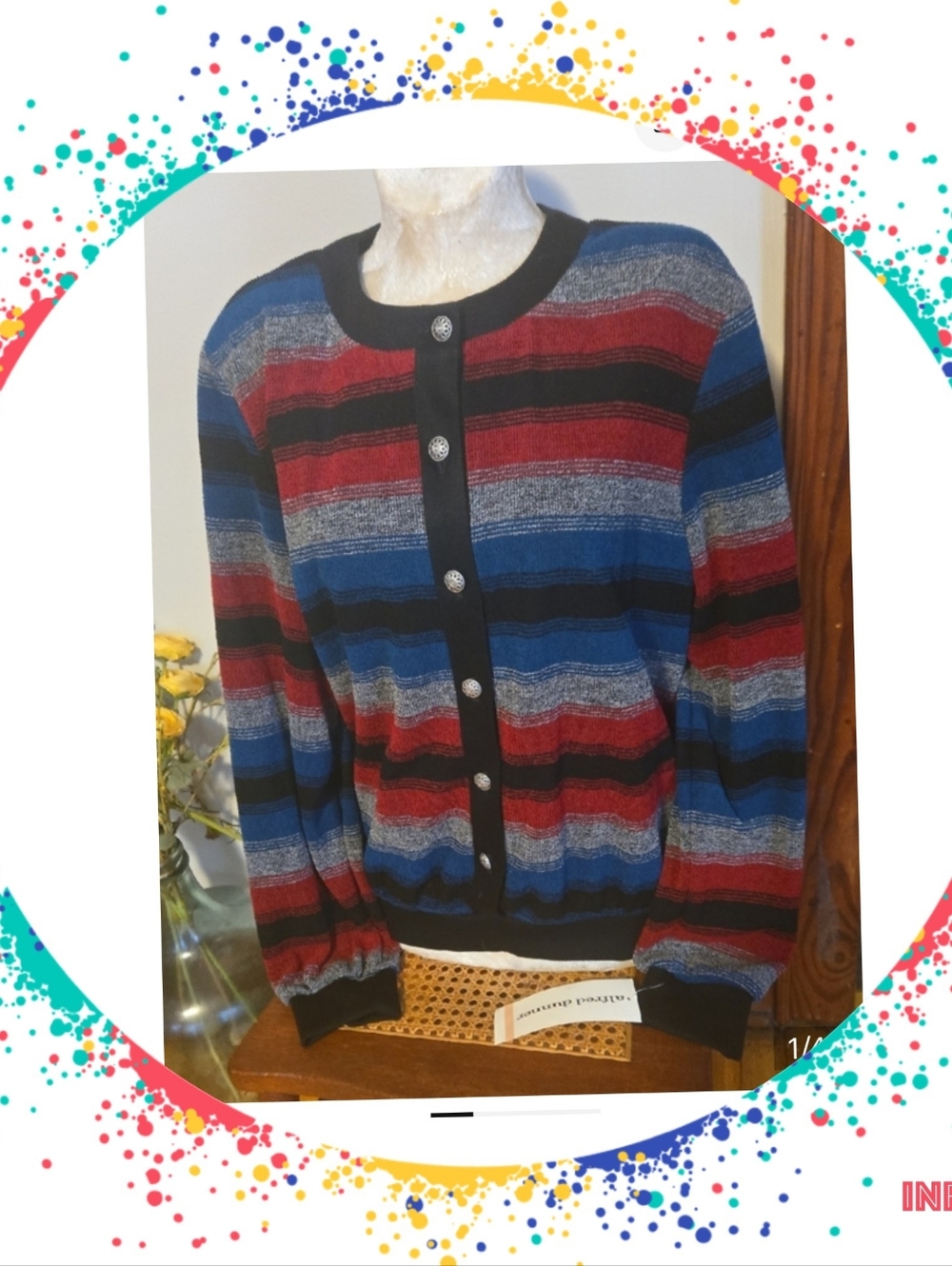 Nwt Alfred Dunner Navy and Red Striped Knit Top Size Medium